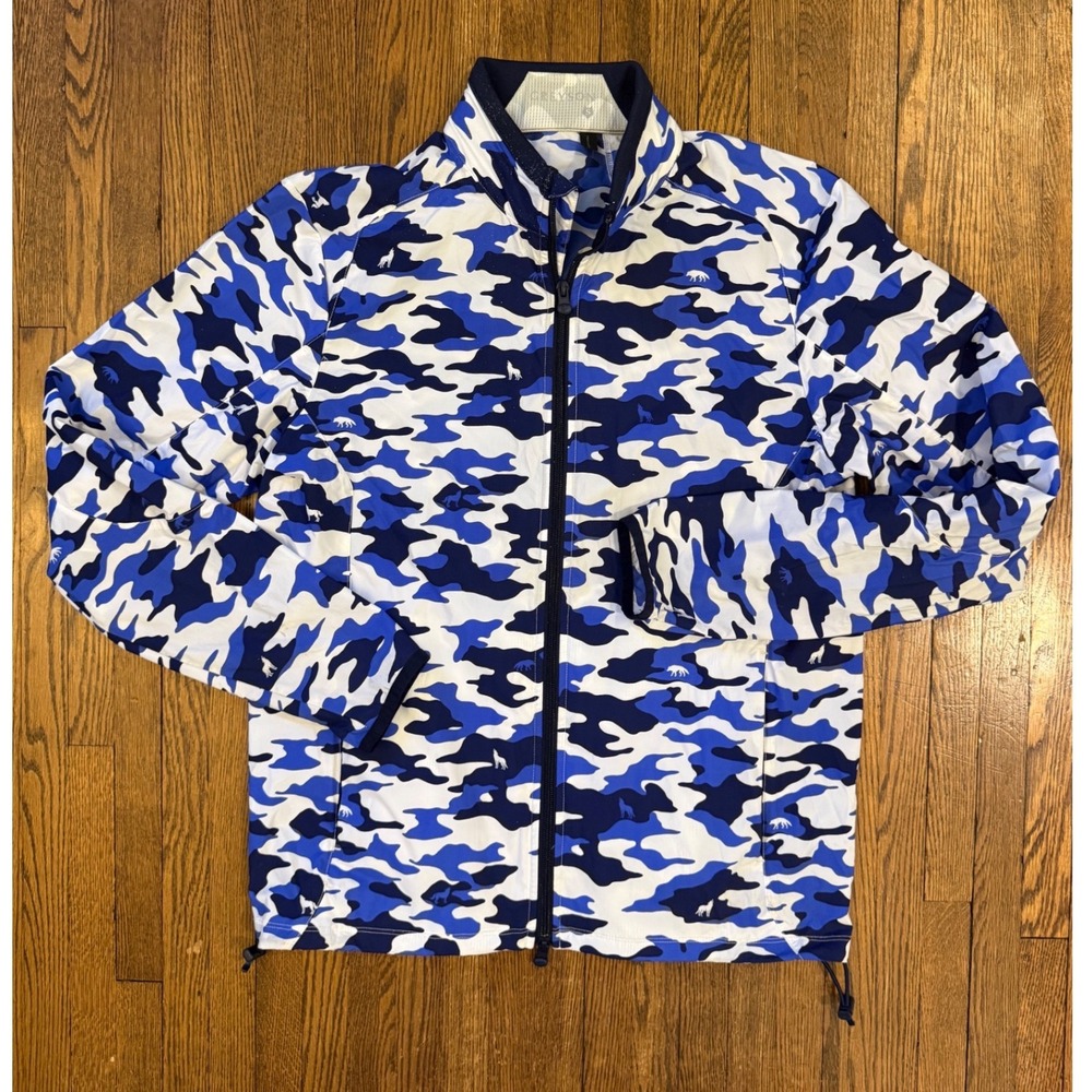 Greyson Clothiers Mens Blue Wolf Camo Full Zip Golf Jacket Small Mock Neck